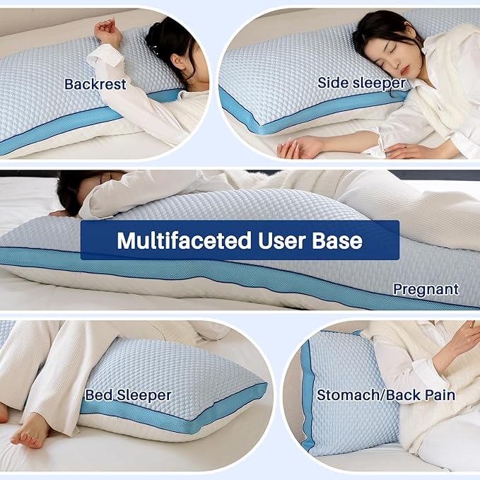 YZ HOME Cooling Body Pillow for Adults, Adjustable Extra Long Pillow for Bed, Pillow Insert with Shredded Memory Foam Full Body Pillows(20x54 Inch, Blue)
