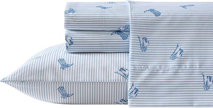 Wrangler - Queen Bed Sheets, Ultra-Soft & Lightweight Bedding with Matching Pillowcases, Lightweight Bed Set for All Season Comfort, Oeko-Tex Certified (Cowboy Pinstripe Blue)