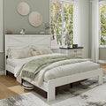 Queen Size Farmhouse Wooden Bed Frame with Headboard, Boho Platform Bedframe Sturdy Metal Slats Support, Spring Needed, Noisy Free, Easy Assembly (Queen, White)
