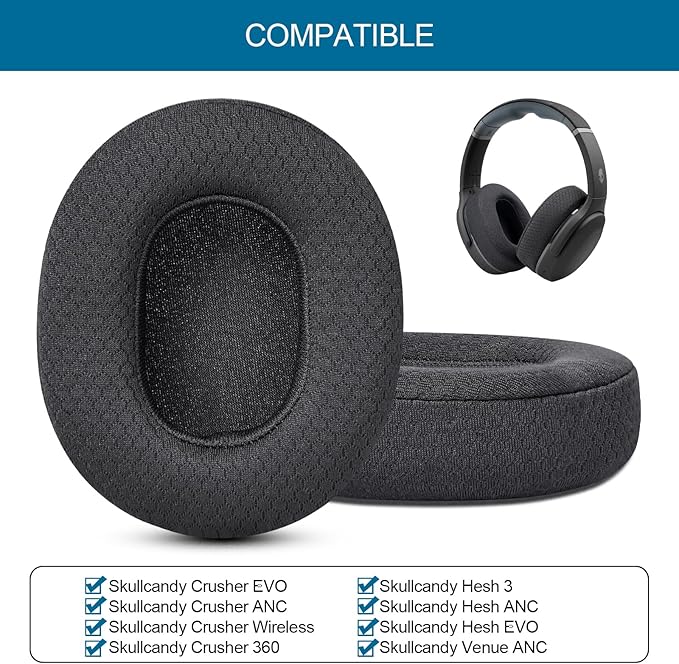 GEVO Ear Pads Replacement for Skullcandy Hesh 3 Hesh EVO Hesh ANC Headphone, Earpads Cushions for Crusher Wireless Crusher Evo Crusher ANC Headset with Memory Foam (Mesh)