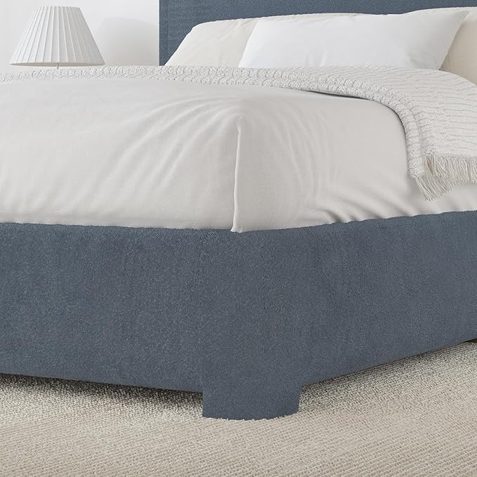 BarnFurin Twin Bed Frames with Headboard,Cloud Boucle Upholstered Platform Bed, Modern Style, Soft Rounded Corners, No Box Spring Needed, Easy Assembly, Blue