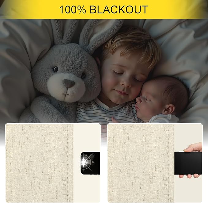 Darkening Curtains for Bedroom 72 Inch Length 2 Panels Coastal Linen Textured Blackout Curtains for Nursery Room Divider Office Cabin Closet Draft Blocking Block Out Kids Drape 52x72 Long Sand Beige