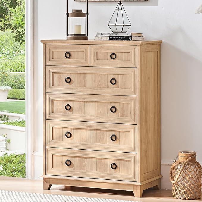 Farmhouse 6 Drawer Dresser for Bedroom Set of 2, 41" Tall Small Dressers & Chest of Drawers, Rustic Wood Dresser with Metal Handle, Storage Organizer Closet for Living Room, Hallway, Entryway