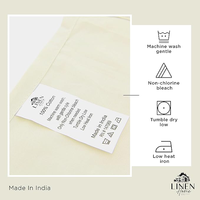 Linen Home 100% Cotton Percale Sheets King Size, Cream, Deep Pocket, 4 Pieces Set - 1 Flat, 1 Deep Pocket Fitted Sheet and 2 Pillowcases, Crisp Cool and Strong Bed Linen