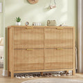 Shoe Cabinet Storage for Entryway, Fluted Shoe Cabinet with 4 Flip Drawers, Hidden Shoe Rack Freestanding Wooden Shoe Organizer with Legs for Hallway, Oak