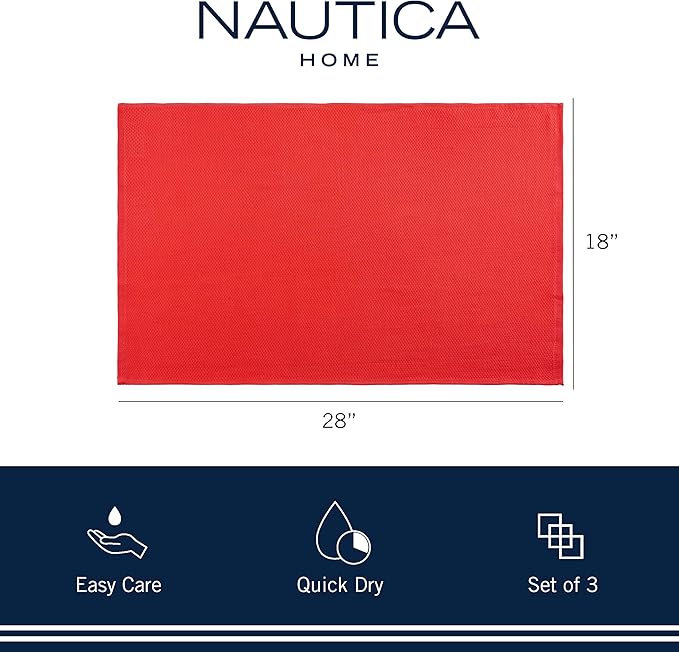 Nautica 100% Cotton Kitchen Towels Set of 3 | 18" X 28" Super Absorbent Reusable Cleaning Cloths, Tea Towels, Hand Towels for Drying Dishes | Red/White Mini Plaid Dish Towels for Kitchen