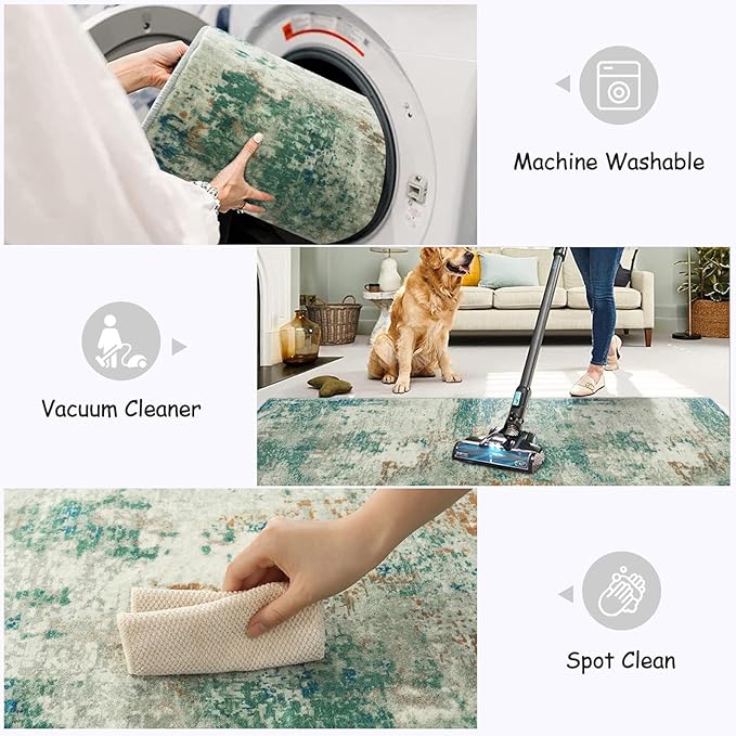 Lahome Modern Abstract Area Rug - 2x3 Small Entryway Rug Washable Rugs for Kitchen Non-Slip Soft Front Indoor Doormat Low Pile, Accent Throw Carpet for Bathroom Laundry Floor Mats,Green/Grey