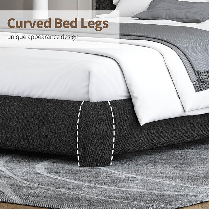 BarnFurin King Size Boucle Bed Frame and Headboard, Cloud Upholstered Platform Bed Frame, Soft Rounded Corners, Modern Style, No Box Spring Required, Easy Assembly, Black