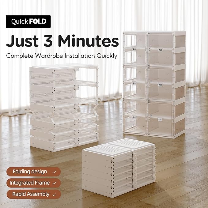ANTBOX Foldable Shoe Rack,Shoe Organizers for Closet Plastic Shoe Storage Box Space Saving For Entryway, Large Sturdy Stackable Sneaker Cabinet Bins With Magnetic Clear Door 4 Tiers 8 Pairs