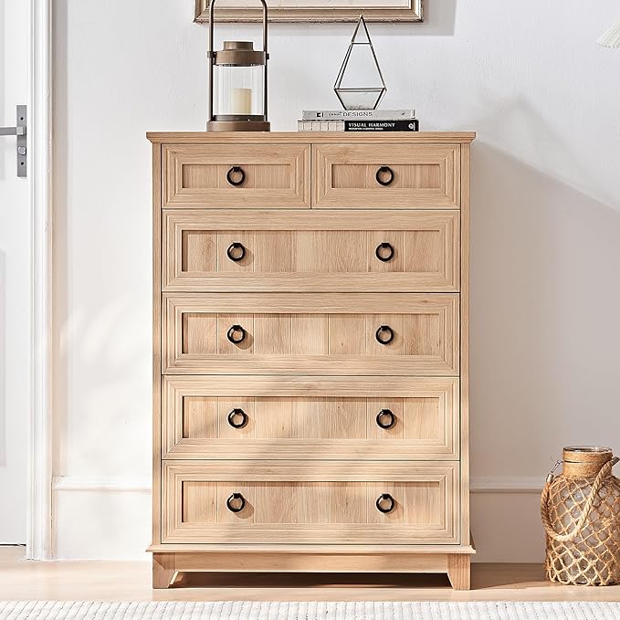Farmhouse 6 Drawer Dresser for Bedroom Set of 2, 41" Tall Small Dressers & Chest of Drawers, Rustic Wood Dresser with Metal Handle, Storage Organizer Closet for Living Room, Hallway, Entryway