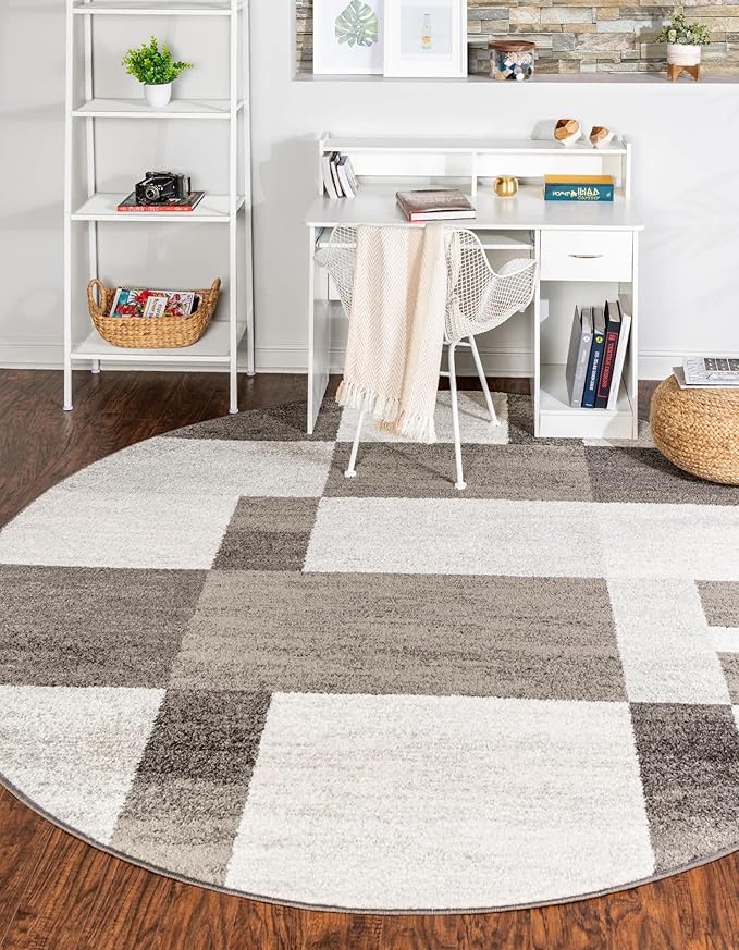 Unique Loom Autumn Collection Area Rug - Providence (7' 10" Round, Gray/ Ivory)