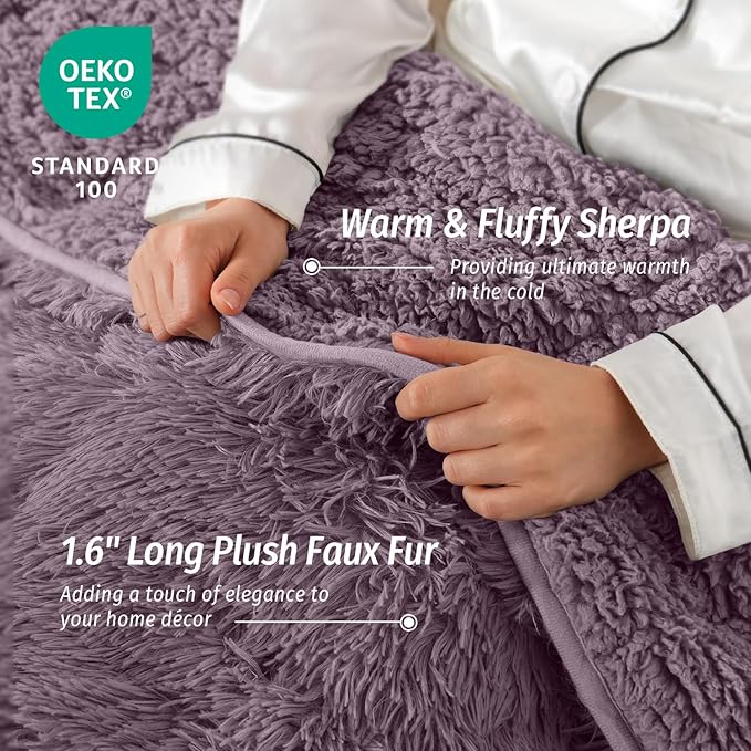 Wemore Shaggy Long Fur Faux Fur Weighted Blanket, Cozy and Fluffy Plush Sherpa Long Hair Blanket for Adult 15lbs, Fluffy Fuzzy Sherpa Reverse Heavy Blanket for Bed, Couch, Pink Purple, 60 x 80 Inches