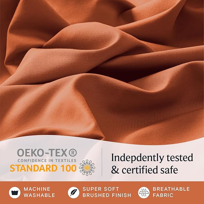 LuxClub 4 PC Queen Sheet Set, Deep Pockets Wrinkle Free Cooling Bed Sheets Hotel Bedding for Women, Men, Includes 1 Fitted Sheet, 1 Flat Sheet and 2 Pillowcases-Silky Soft Autumn Orange
