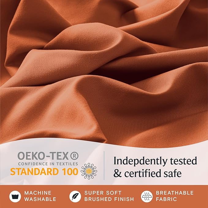 LuxClub 4 PC Queen Sheet Set, Deep Pockets Wrinkle Free Cooling Bed Sheets Hotel Bedding for Women, Men, Includes 1 Fitted Sheet, 1 Flat Sheet and 2 Pillowcases-Silky Soft Autumn Orange
