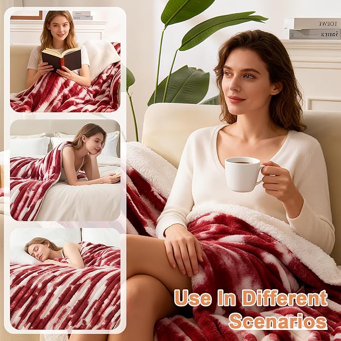 Heated Blanket Twin - 62"x84" Fast Heating Bed Electric Blankets with 6 Heating Levels & 10 Hours Auto Off, Soft Ribbed Faux Fur Sherpa, Over-Heated Protection ETL, Red