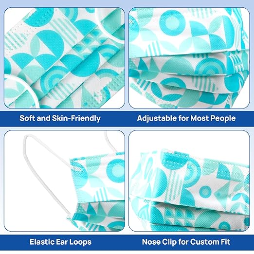 JMU 50 Pack Multicolor Disposable Face Masks, 4-Ply ASTM Level 3 Medical Face Masks for Adults