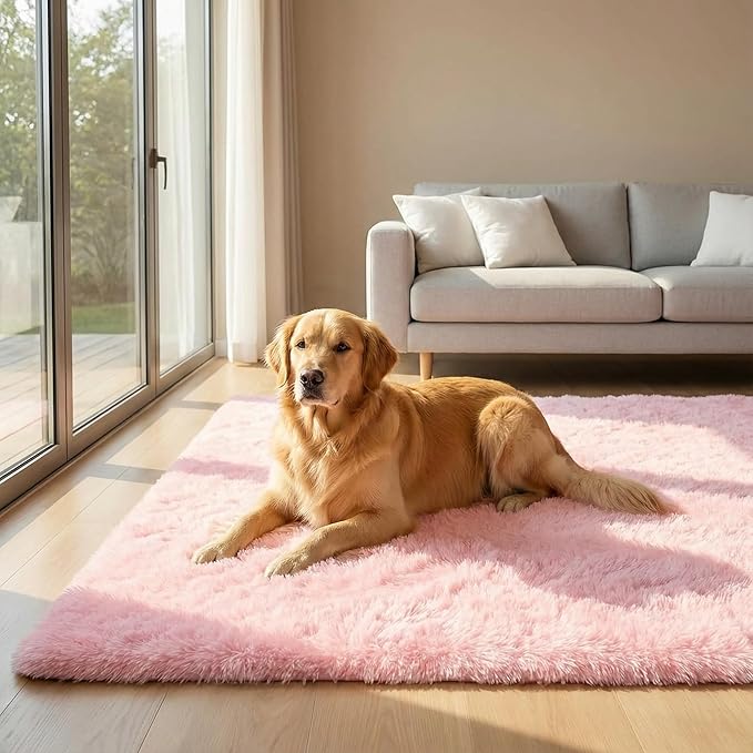 duduta Pink Fluffy Plush Rug 3x5 ft, Shag Furry Rectangle Rug for Bedroom Nursery Living Room Home Decor