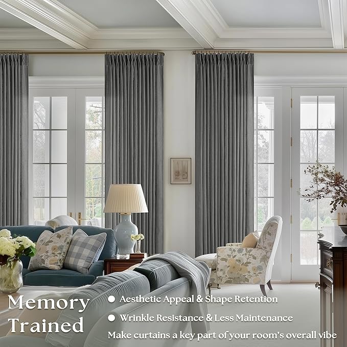 Dark Grey 80 Inch Pinch Pleated Linen Curtains 2 Panel Set for Living Room Thick Linen Drapes 80 Inches Long Pinch Pleat Drapes Semi Sheer Curtain for Dining Bedroom Office Charcoal Gray