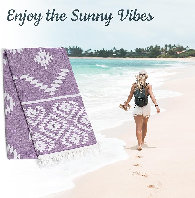 Turkish Towels Beach Towels Oversized (35”x67”) Beach Towels for Adults Quick Dry and Sand Free Beach Towel Beach Blanket 100% Cotton Turkish Towel - Lilac Purple