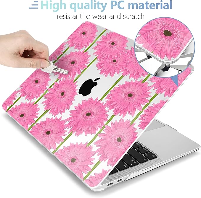 MEEgoodo for MacBook Air 13 inch Case 2021 2020 2019 2018 Released A2337 M1 A2179 A1932 with Touch ID, Plastic Hard Shell & Keyboard Cover Compatible with MacBook Air Case 13.3,Pink Gerbera Flower