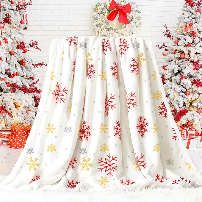 Touchat Christmas Throw Blanket, Fuzzy Fluffy Soft Cozy Blanket, Fleece Flannel Plush Microfiber Blanket for Couch Bed Sofa (50" X 60",White Snowflake)