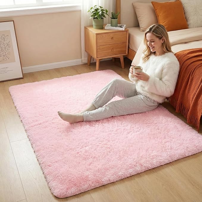 duduta Pink Fluffy Rug 4x6 ft, Shaggy Plush Carpet Bedroom Nursery Living Room Dorm Decor