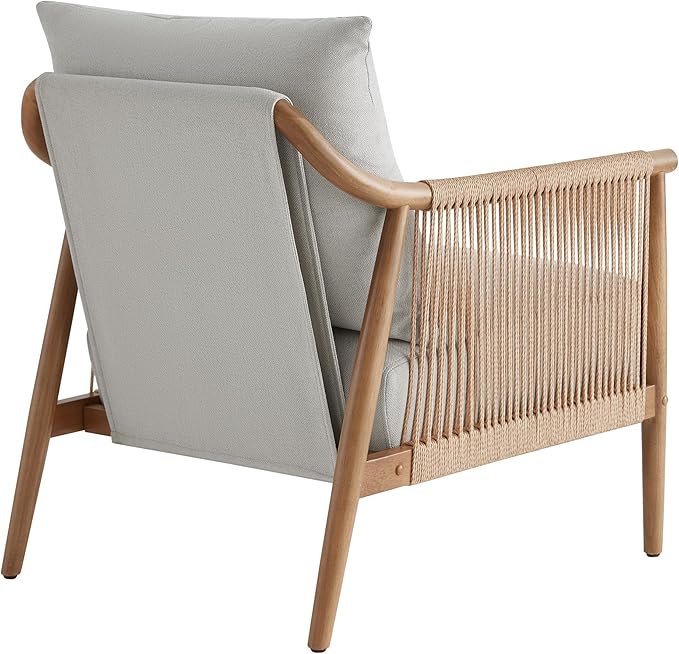 CHITA Braid Accent Chair Set of 2, Modern Armchair with Solid Wooden Armrest for Living Room and Bedroom, Boho Reading Chair, Light Grey