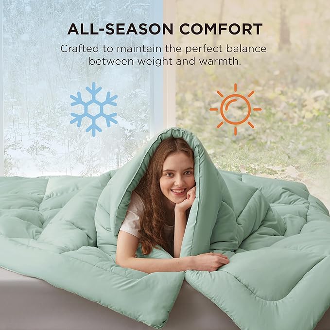 Bedsure Comforter Duvet Insert - Quilted Comforters King Size, All Season Duvet, GentleSoft Down Alternative Bedding, with 8 Tabs, Gifts for Women/Men, Sage Green, King 90 x 102 Inches