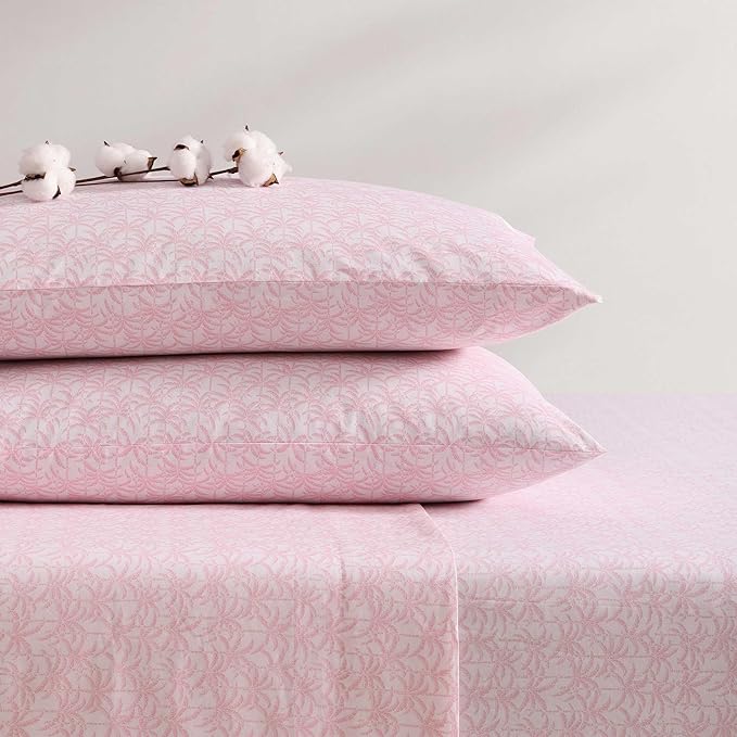 Tommy Bahama - King Sheets, Organic Cotton Coastal Bedding Set, Softens with Each Wash, 200 Thread Count (Lovely Palms Pink, King)