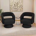Swivel Accent Chair Set of 2, Modern Comfy Teddy Barrel Chairs, Oversized Upholstered Round Arm Chair for Living Room, Bedroom, Reading Room, Black