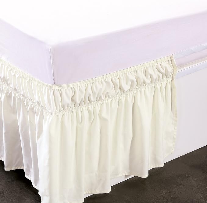 MEILA Wrap Around Bed Skirt Three Fabric Sides Elastic Dust Ruffled 14 Inch Tailored Drop,Easy to Install Fade Resistant-Ivory, Twin/Full