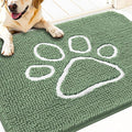 OLANLY Dog Door Mat for Muddy Paws 30x20, Paw Print Design, Absorbs Moisture and Dirt, Non-Slip Washable Doormat, Quick Dry Chenille Mud Mat, Entry Indoor Entryway Carpet, Olive Green and White