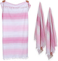 Native Fab 100% Cotton Peshtemal Turkish Bath and Beach Towels Set of 2, Large 40x71 Travel Sarong Gym Pool Spa Towels, Ultra Soft Quick Dry Absorbent Fouta Hammam Peshtemal Towels Pink