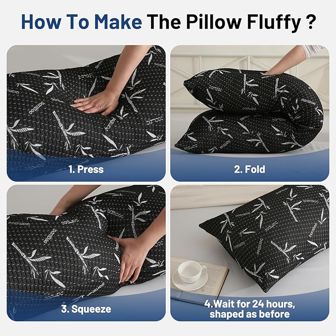 Full Body Pillow with Removable Pillowcase for Adults,（Memory Foam Filling）（Long Pillow for Side Sleepers） （Fluffy and Firm）（Adjustable Filling）（20×54 Inch，Black）