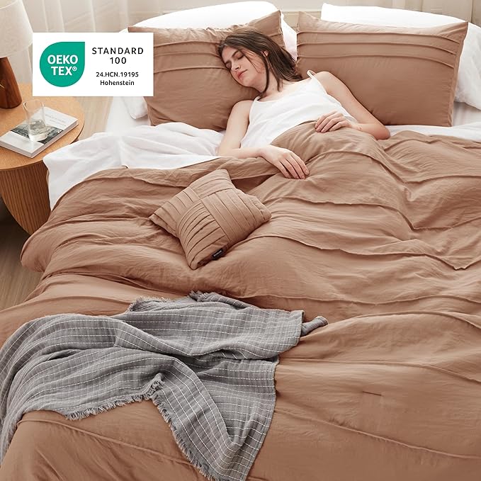 Bedsure King Comforter Set - 4 Pieces Pinch Pleat Bed Set, Taupe Boho Bedding for All Season, 1 Soft Comforter, 2 Pillowcases, 1 Decorative Pillow