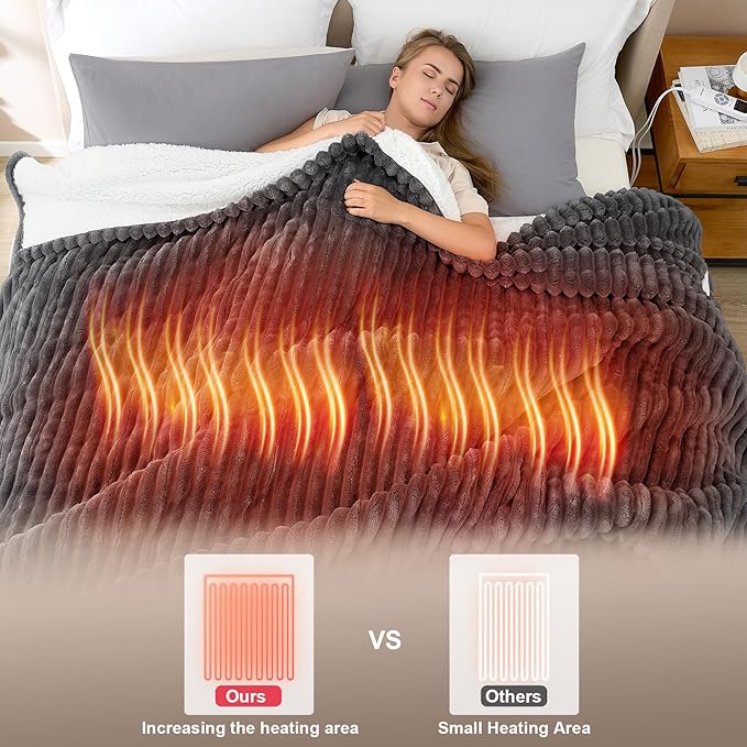 Hansleep Heated Blanket King Size Electric Throw Dual Control, Heating Blanket with 9 Heating Levels and 10-Hour Timer Auto Shut Off, Washable Soft Warm Winter Blanket, 90 x 100 Inches, Dark Grey