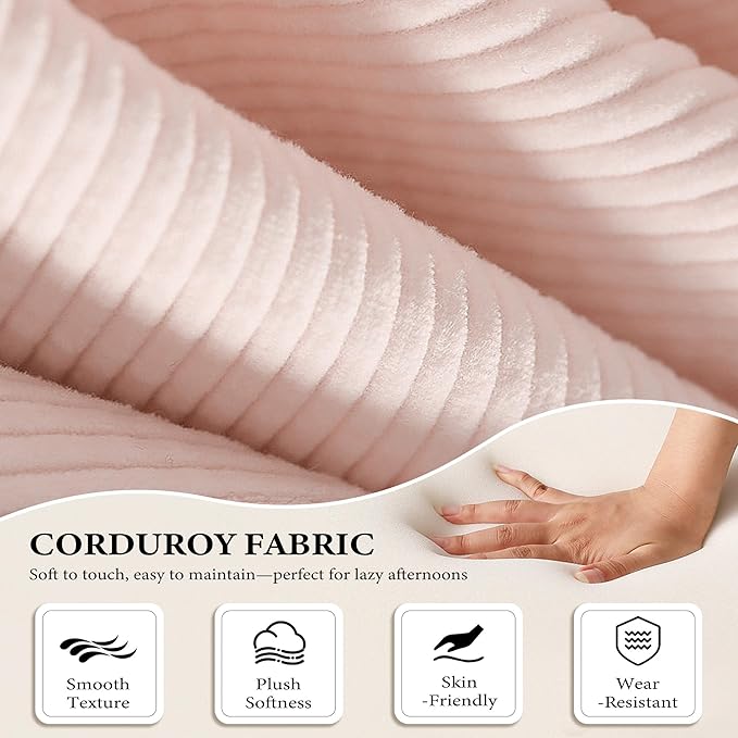Boneless Couch Folding Couches for Living Room Sofa, Futon Sofa Bed with Sleeper Sofa, Futon Couch with Fixed-Shape Oversized Corduroy Upholstered (Pink, 81 Inches)