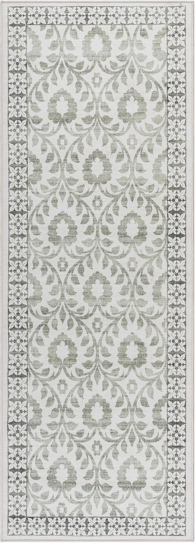 Gertmenian Indoor Boho Area Rug | Home Decor for Entryway, Bedroom, Living Room, Office, Kitchen | Non Slip, Soft, Printed Accent Rugs | Esme, Sage, 2x6 Runner, 24571