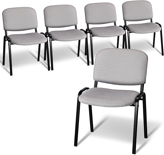 VINGLI Waiting Room Stacking Chairs, 5-Pack Mesh Church Conference Stackable Chair Set, for Office Guest & Reception Meeting Rooms, Lobby, Simple&Space-Saving, Mesh-Grey