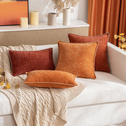 MIULEE Pack of 2 Fall Couch Throw Pillow Covers 12x20 Inch Burnt Orange Farmhouse Decorative Pillow Covers with Stitched Edge Soft Chenille Solid Dyed Pillow Covers for Sofa Bed Living Room
