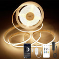 COB LED Strip Lights with RF Remote, 24V 32.8ft Warm White Dimmable LED Light Strips, High Bright 3000K LED Lights with Power Supply for Room, Kitchen, DIY Home Decoration