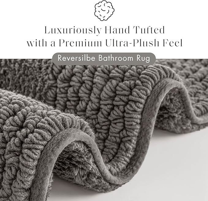 Madison Park Splendor Reversible 100% Cotton Tufted Bathroom Rug-3000 GSM Hotel Quality Luxurious Plush Medium Pile Bath Mat Absorbent, Quick Dry, Shower Room Décor, 21x34, Charcoal