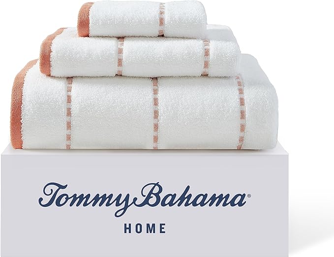 Tommy Bahama - Bath Towels, 100% Soft & Absorbent Cotton, Low Linting & Fade Resistant, Medium Weight Bathroom Towels (Ridley Solid Orange, 3 Piece)