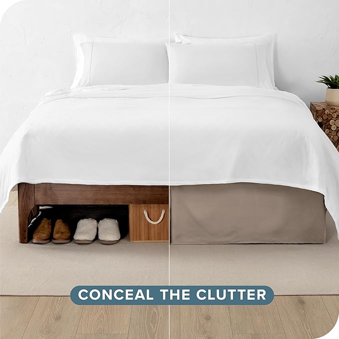 Bare Home Full Bed Skirt - 15-Inch Tailored Drop Easy Fit - Bed Skirt for Beds - Center & Corner Pleats (Full, Taupe)