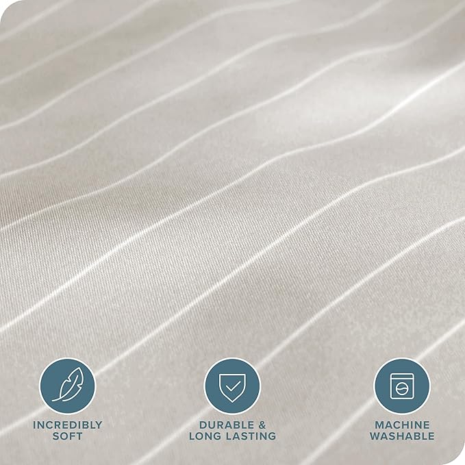 Bare Home Bedding Duvet Cover Extra Long Size - Premium 1800 Super Soft Collection - Lightweight, Cooling - Soft Textured (Twin/Twin XL, Pinstripe - Stone/White)
