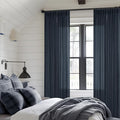 Navy Linen Pinch Pleated Curtains 108 Inches Long 2 Panels for Living Room Bedroom Light Filtering Drapes 108 Inch Length Dark Blue Indigo Semi Sheer Memory Shape Trained Ceiling Floor Curtain