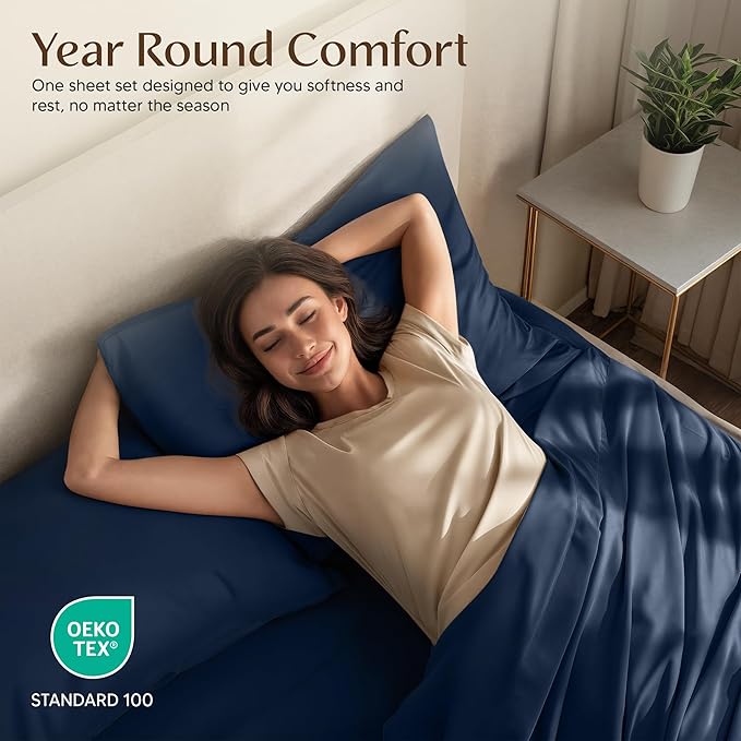 Utopia Bedding Queen Sheet Set – 4 Piece Bed Sheets for Queen Size Bed, Soft and Breathable Microfiber, Includes 1 Fitted Sheet, 1 Flat Sheet and 2 Pillowcases (Navy Blue)