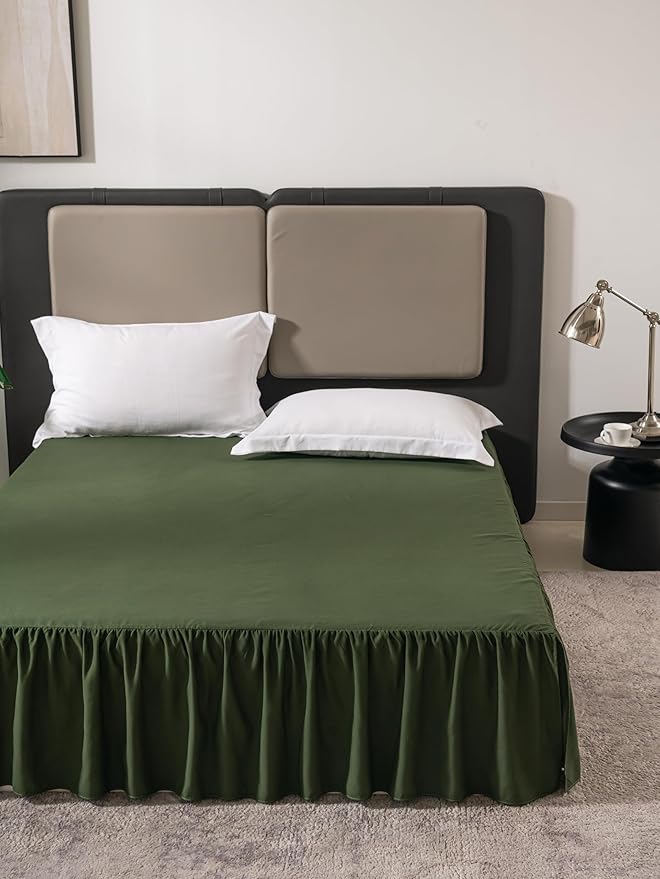 Bed Skirt Queen Size Ruffled Bed Skirt with Split Corners, 16 Inch Drop Dust Ruffle Bed Skirts with Platform, Green