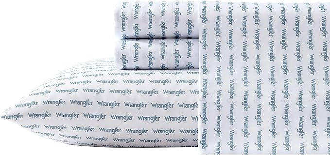 Wrangler - Full Bed Sheets, Ultra-Soft & Lightweight Bedding with Matching Pillowcases, Lightweight Bed Set for All Season Comfort, Oeko-Tex Certified (Stamped Logo Blue)