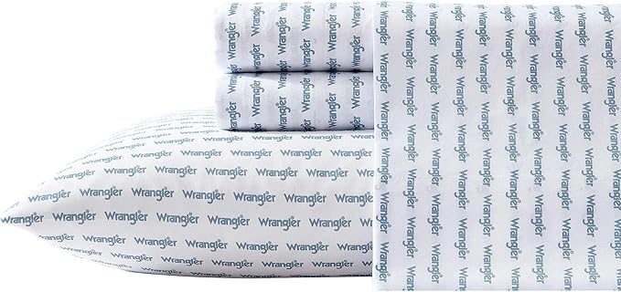 Wrangler - Twin Bed Sheets, Ultra-Soft & Lightweight Bedding with Matching Pillowcase, Lightweight Bed Set for All Season Comfort, Oeko-Tex Certified (Stamped Logo Blue)